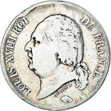 Moeda, França, Louis XVIII, 5 Francs, 1821, Lille, VF(20-25), Prata, KM:711.13