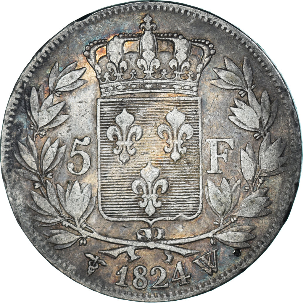 Coin, France, Louis XVIII, 5 Francs, 1824, Lille, VF(30-35), Silver, KM:711.13