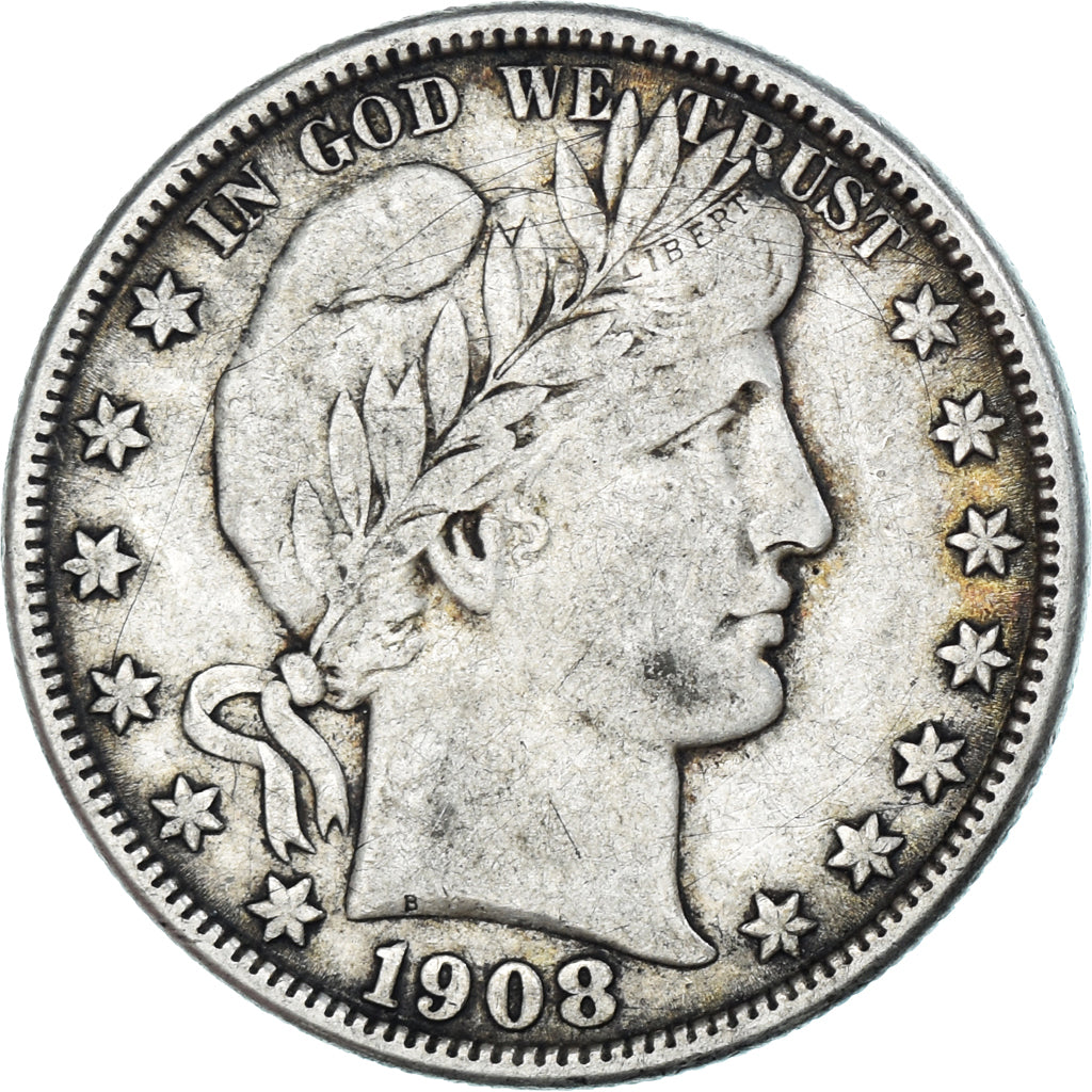 Moneta, Stati Uniti, Barber, Half Dollar, 1908, New Orleans, MB+, Argento