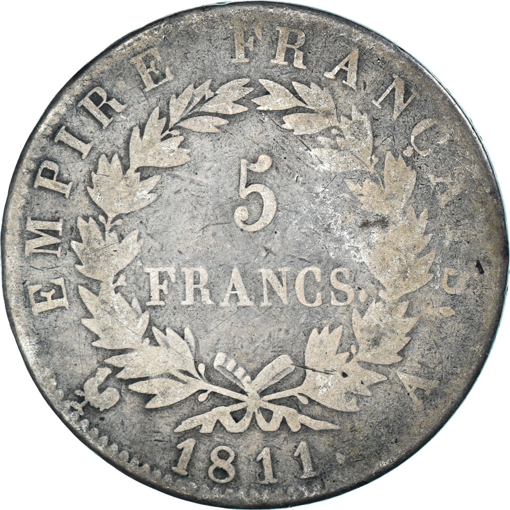 Münze, Frankreich, Napoléon I, 5 Francs, 1811, Paris, SGE+, Silber, KM:694.1