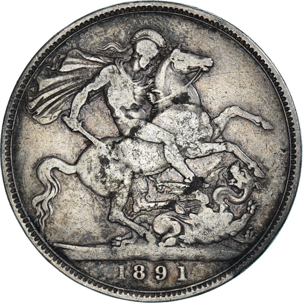 Münze, Großbritannien, Victoria, Crown, 1891, London, S+, Silber, KM:765