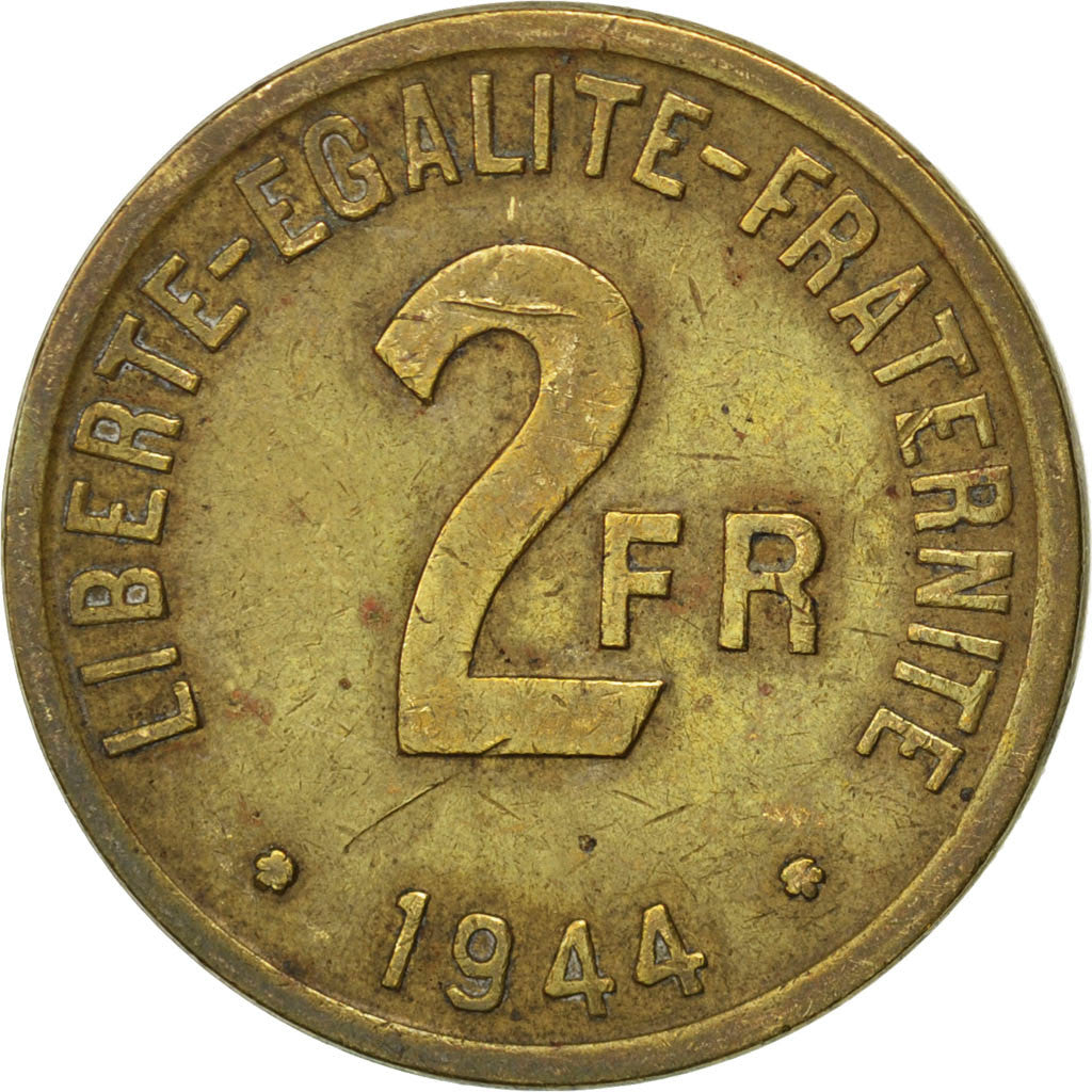 Münze, Frankreich, France Libre, 2 Francs, 1944, Philadelphia, S+, Messing