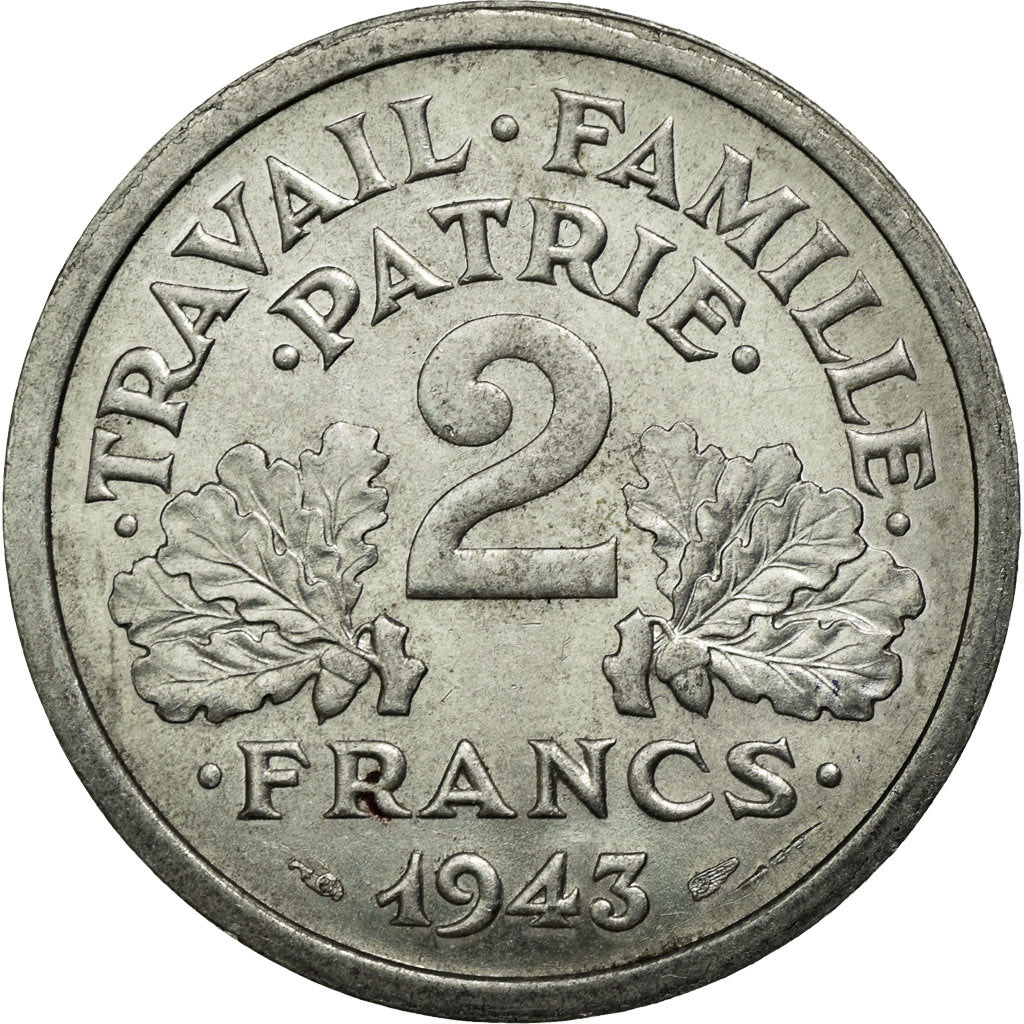Münze, Frankreich, Bazor, 2 Francs, 1943, Paris, VZ, Aluminium, KM:904.1