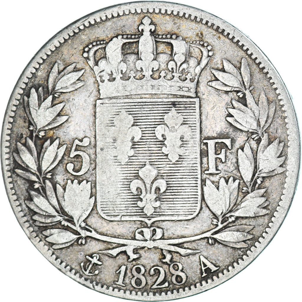 Coin, France, Charles X, 5 Francs, 1828, Paris, F(12-15), Silver, KM:728.1