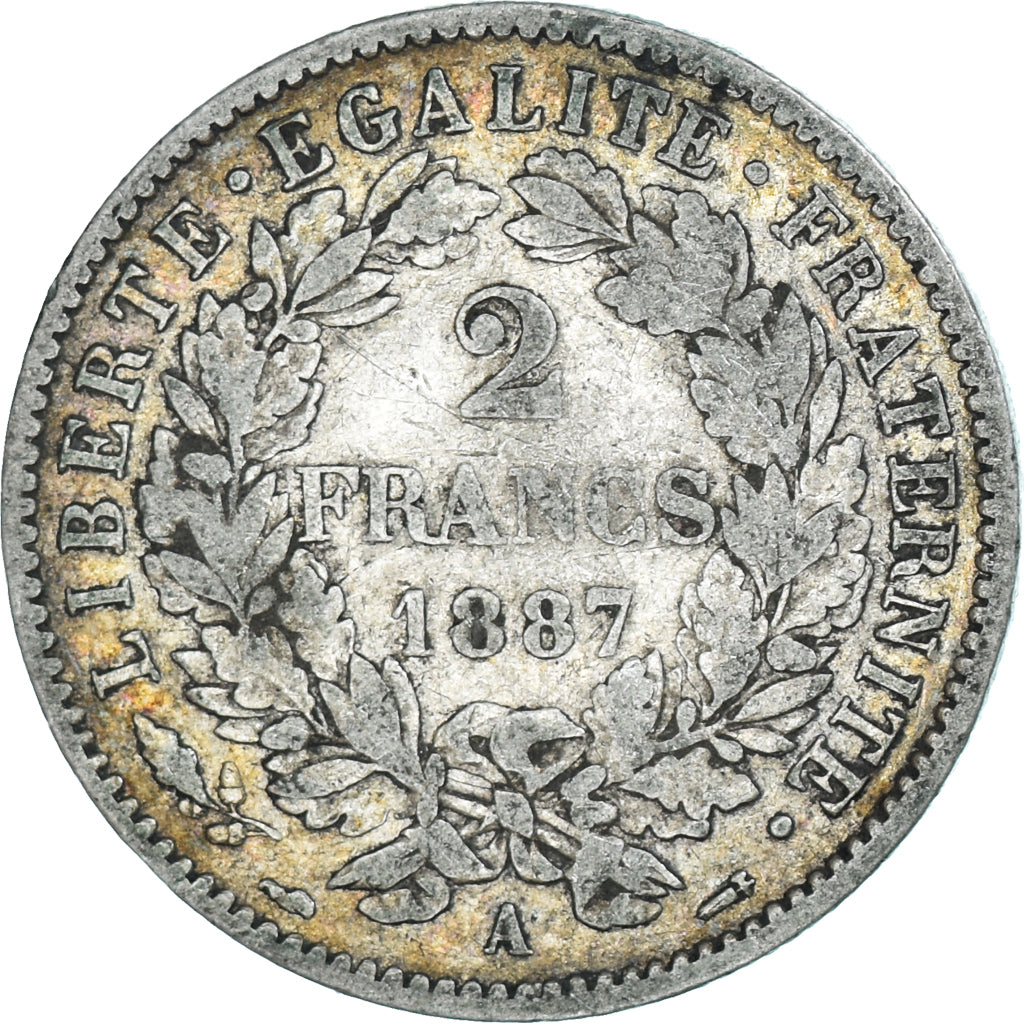 Coin, France, Cérès, 2 Francs, 1887, Paris, VF(30-35), Silver, KM:817.1
