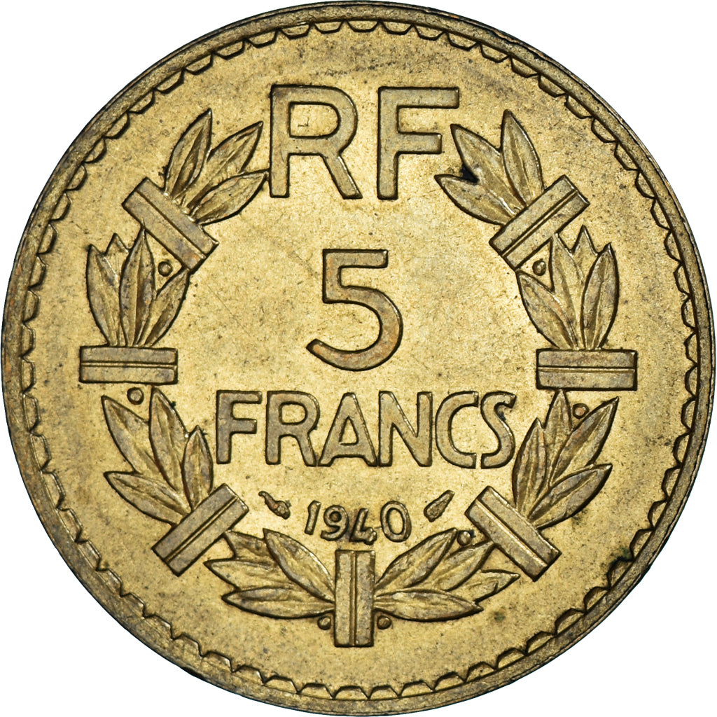 Moeda, França, Lavrillier, 5 Francs, 1940, AU(55-58), Alumínio-Bronze