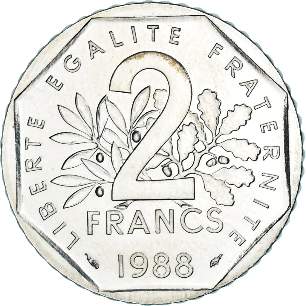 Moneta, Francja, Semeuse, 2 Francs, 1988, Paris, MS(64), Nikiel, KM:942.1
