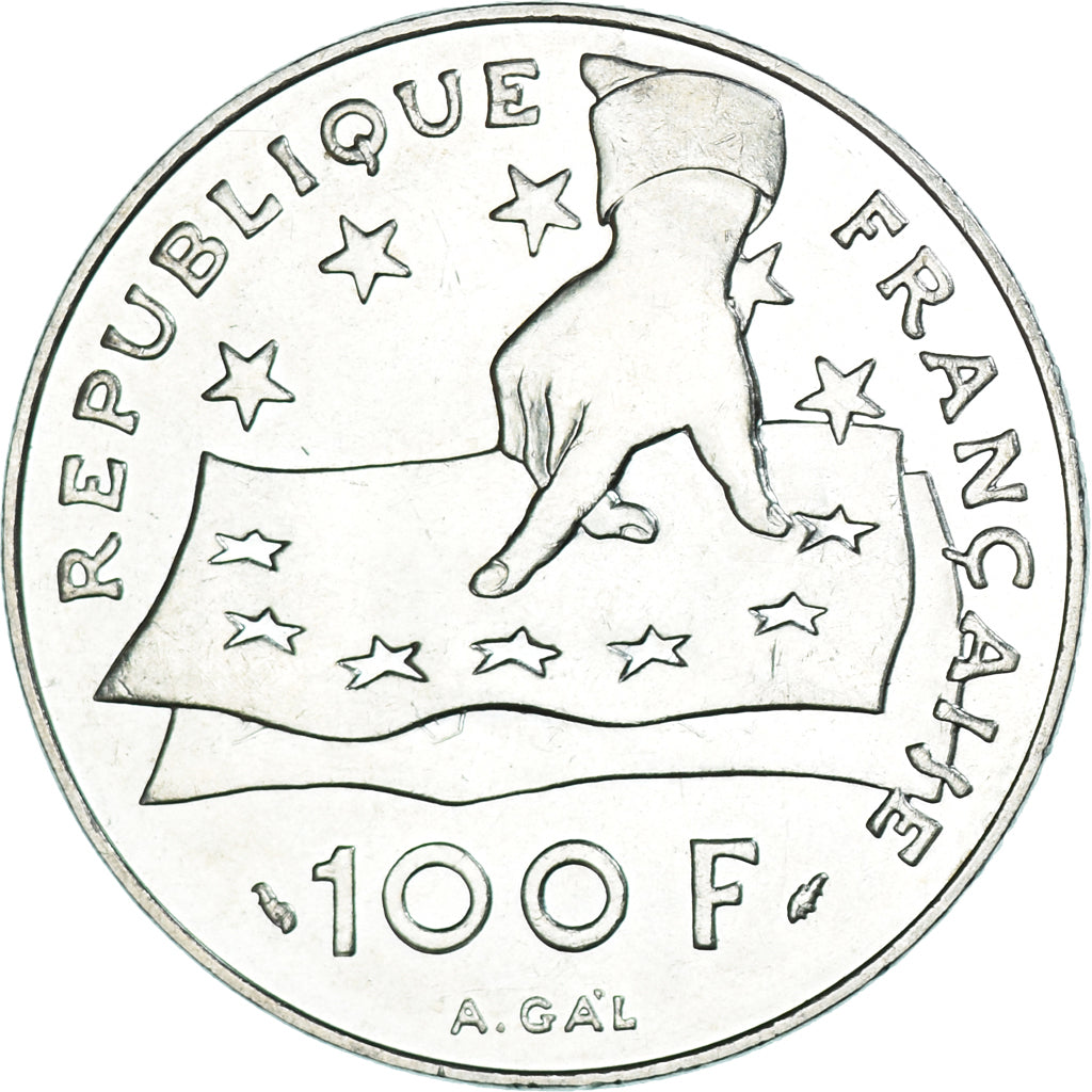 Munten, Frankrijk, Descartes, 100 Francs, 1991, UNC-, Zilver, KM:996