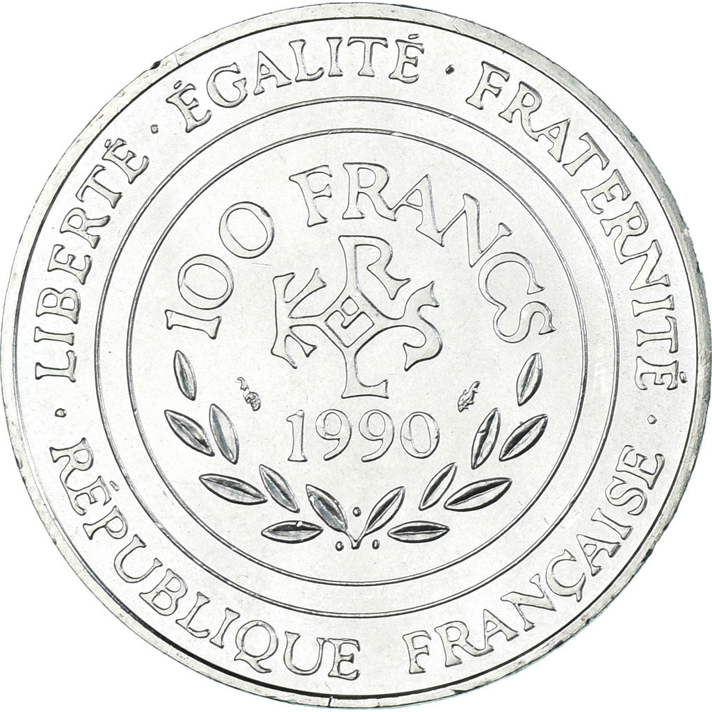 Coin, France, Charlemagne, 100 Francs, 1990, Paris, MS(63), Silver, KM:982