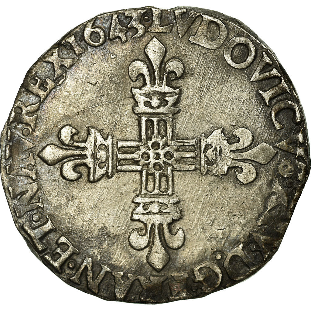 Moneta, Francia, Louis XIV, 1/4 Écu, frappé au marteau, 1/4 Ecu, 1643