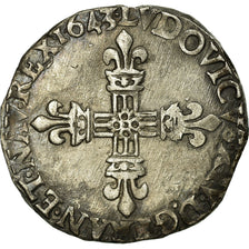 Moneta, Francia, Louis XIV, 1/4 Écu, frappé au marteau, 1/4 Ecu, 1643