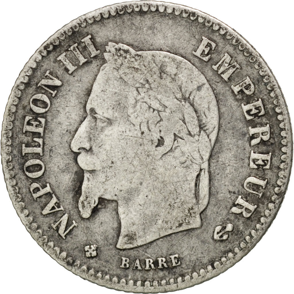 FRANCE, Napoléon III, 20 Centimes, 1867, Strasbourg, KM #808.2, VF(20-25), S...