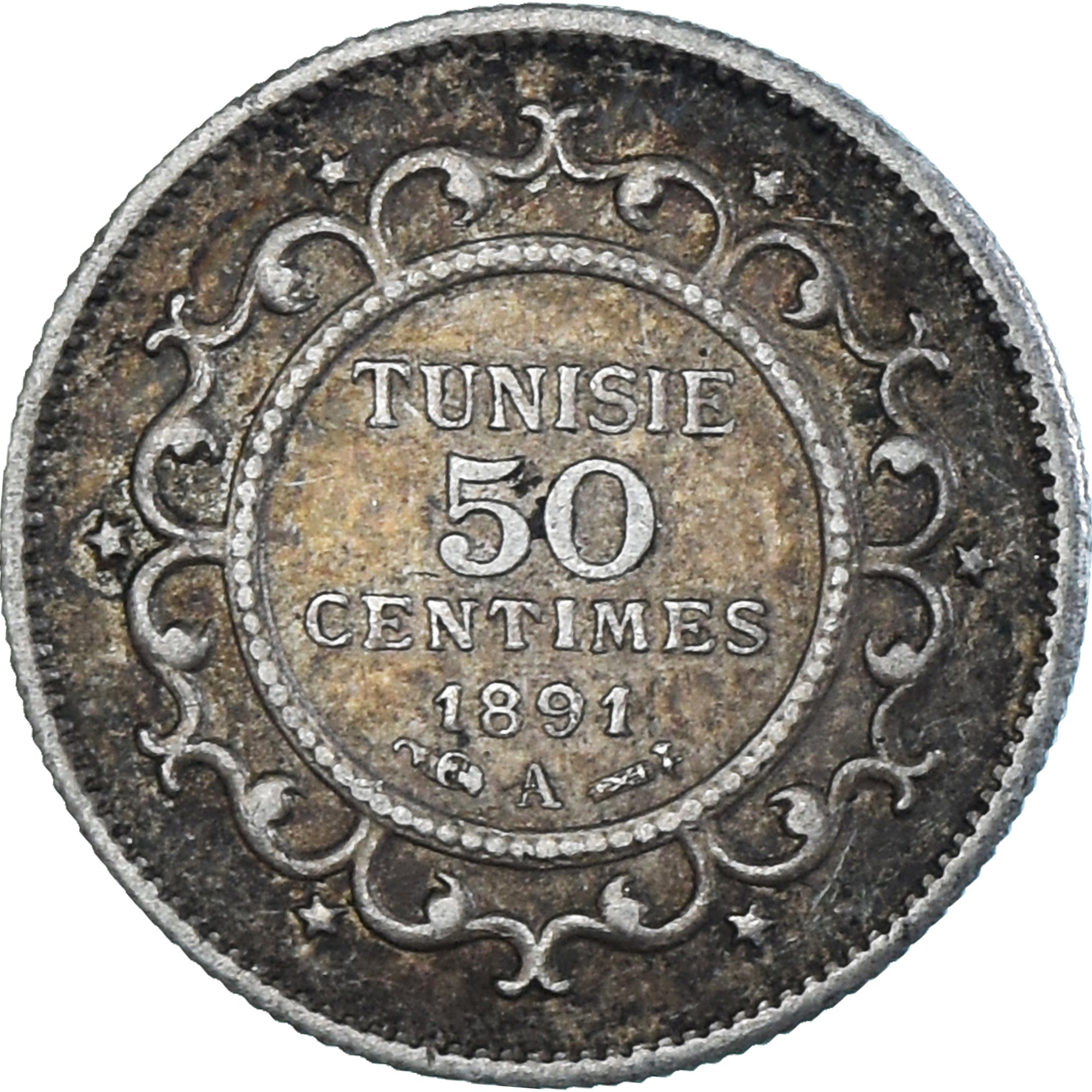 Monnaie, Tunisie, Ali Bey, 50 Centimes, 1891, Paris, SUP, Argent, KM:223