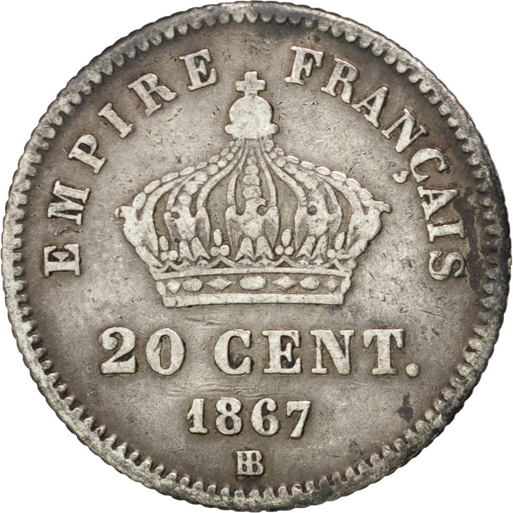 Moneta, Francia, Napoleon III, Napoléon III, 20 Centimes, 1867, Strasbourg