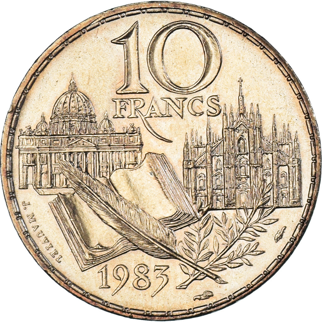 Moneta, Francja, Stendhal, 10 Francs, 1983, AU(55-58), Nikiel-Brąz, KM:953