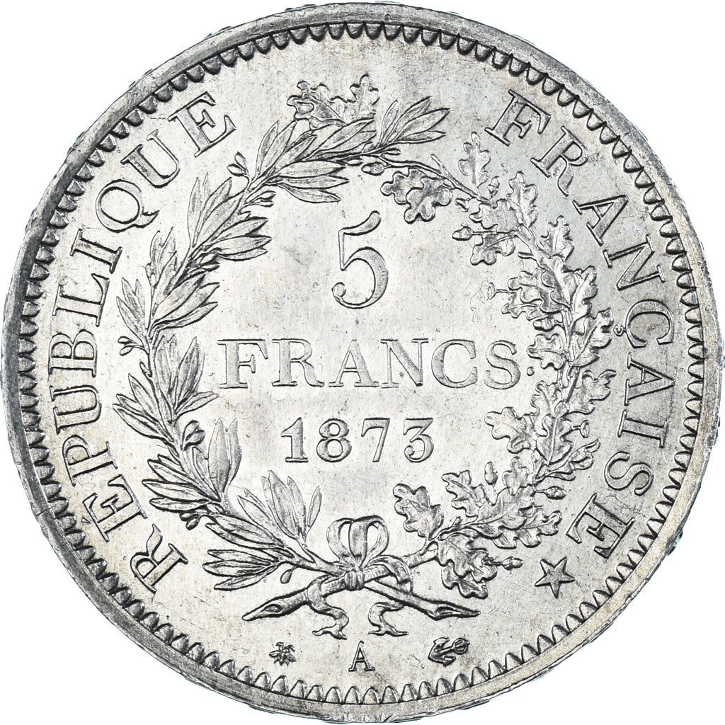 Moneta, Francja, Hercule, 5 Francs, 1873, Paris, AU(50-53), Srebro, KM:820.1