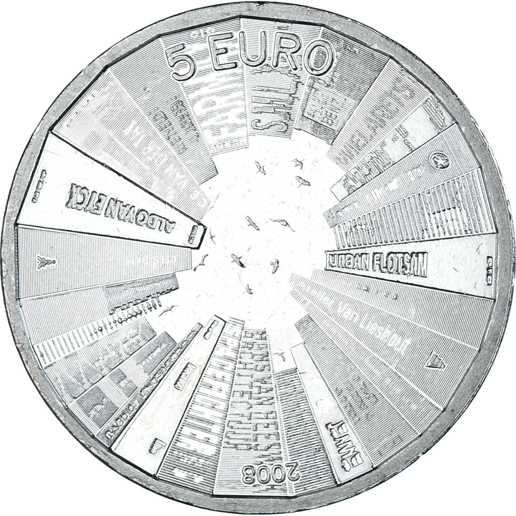 Netherlands, 5 Euro, 2008, Utrecht, MS(63), Silver Plated Copper, KM:279a