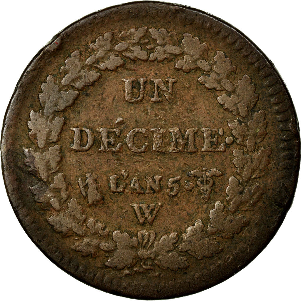 Moneta, Francia, Dupré, Decime, 1796, Lille, B+, Bronzo, KM:644.11, Gadoury:187
