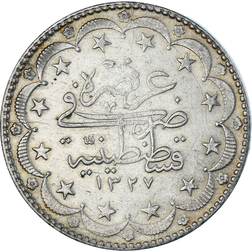 Coin, Turkey, Muhammad V, 20 Kurush, 1917, Qustantiniyah, EF(40-45), Silver