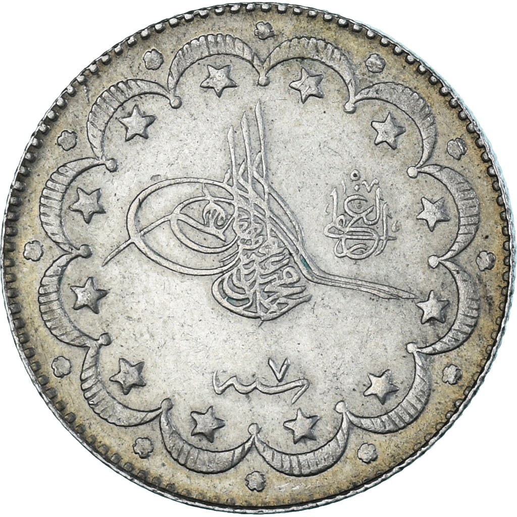 Coin, Turkey, Muhammad V, 10 Kurush, 1915, Qustantiniyah, AU(55-58), Silver