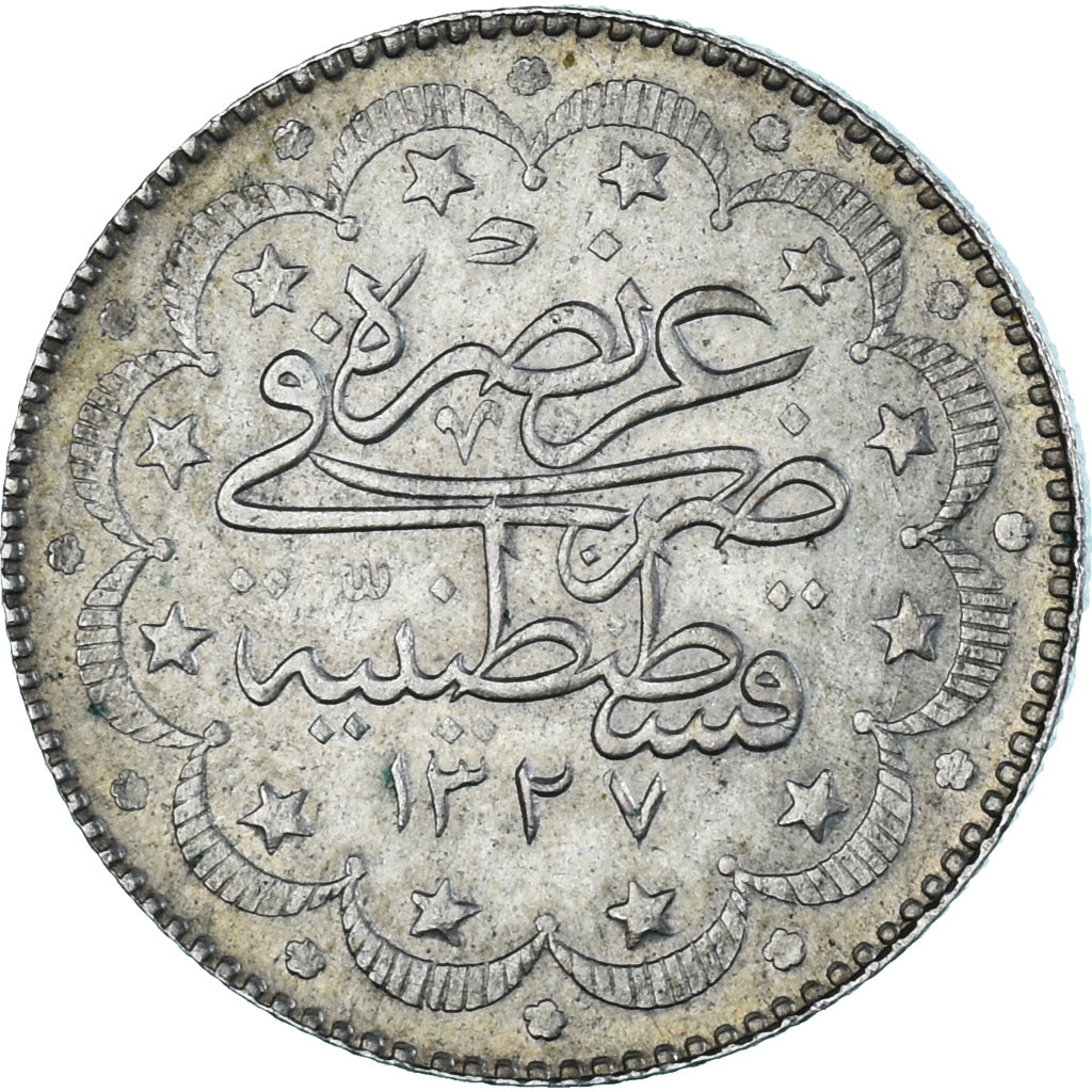 Coin, Turkey, Muhammad V, 10 Kurush, 1915, Qustantiniyah, AU(55-58), Silver