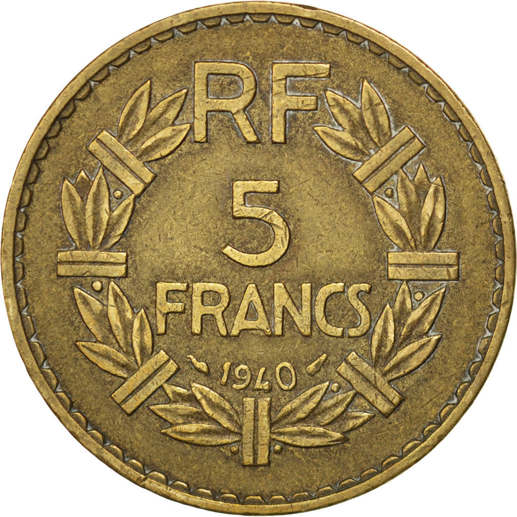 FRANCE, Lavrillier, 5 Francs, 1940, KM #888a.1, EF(40-45), Aluminum-Bronze, 31,.