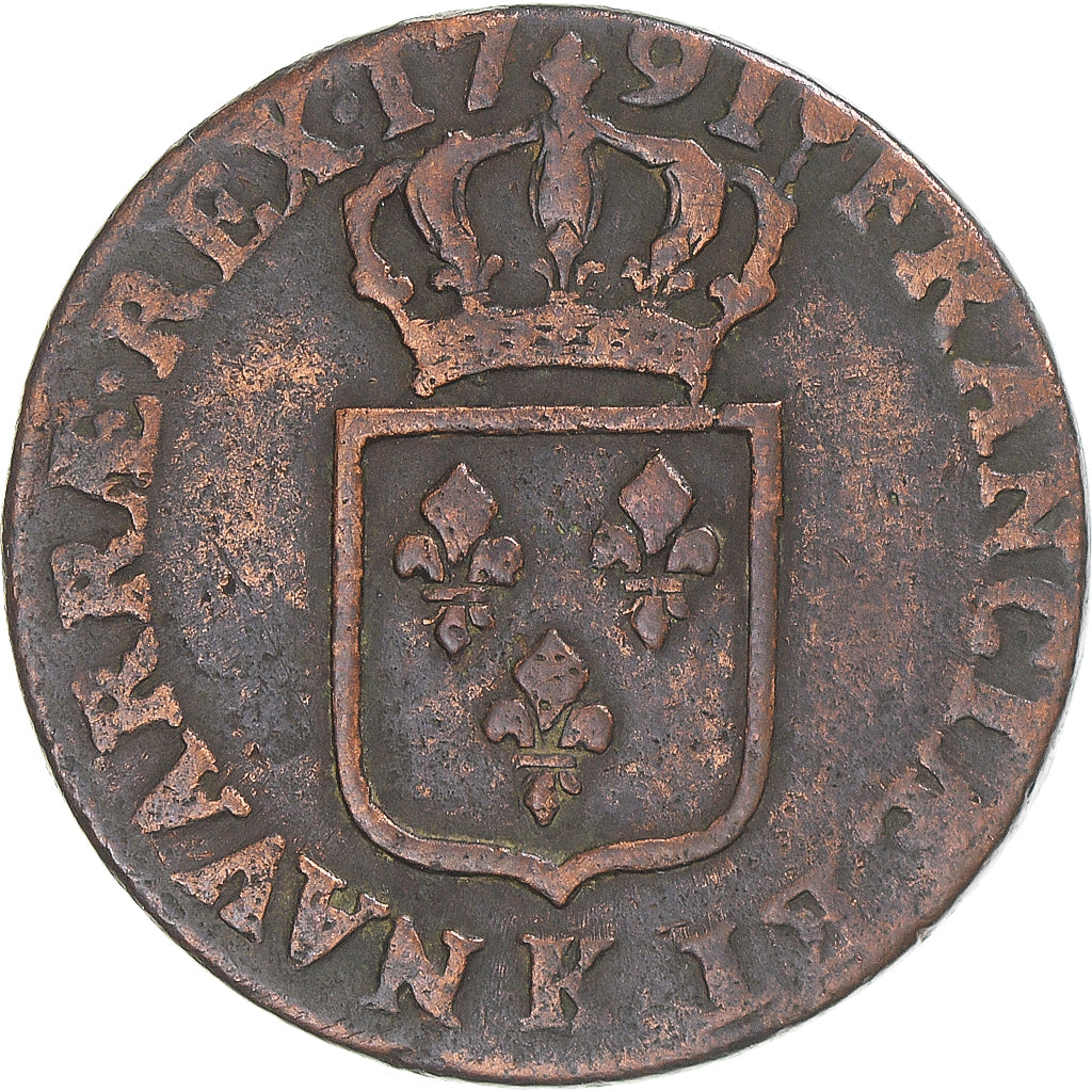 Monnaie, France, Louis XVI, Sol ou sou, Sol, 1791, Bordeaux, B+, Cuivre