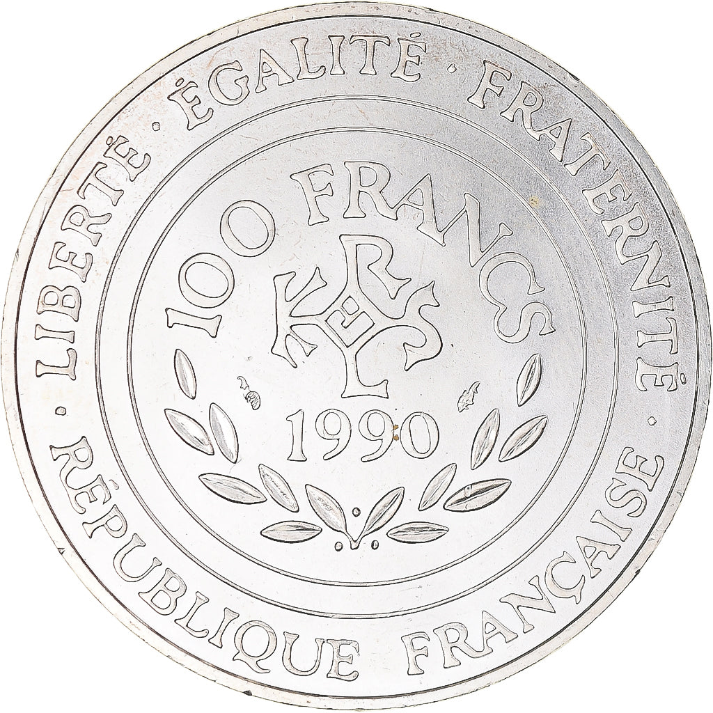 Coin, France, Charlemagne, 100 Francs, 1990, Paris, MS(63), Silver, KM:982