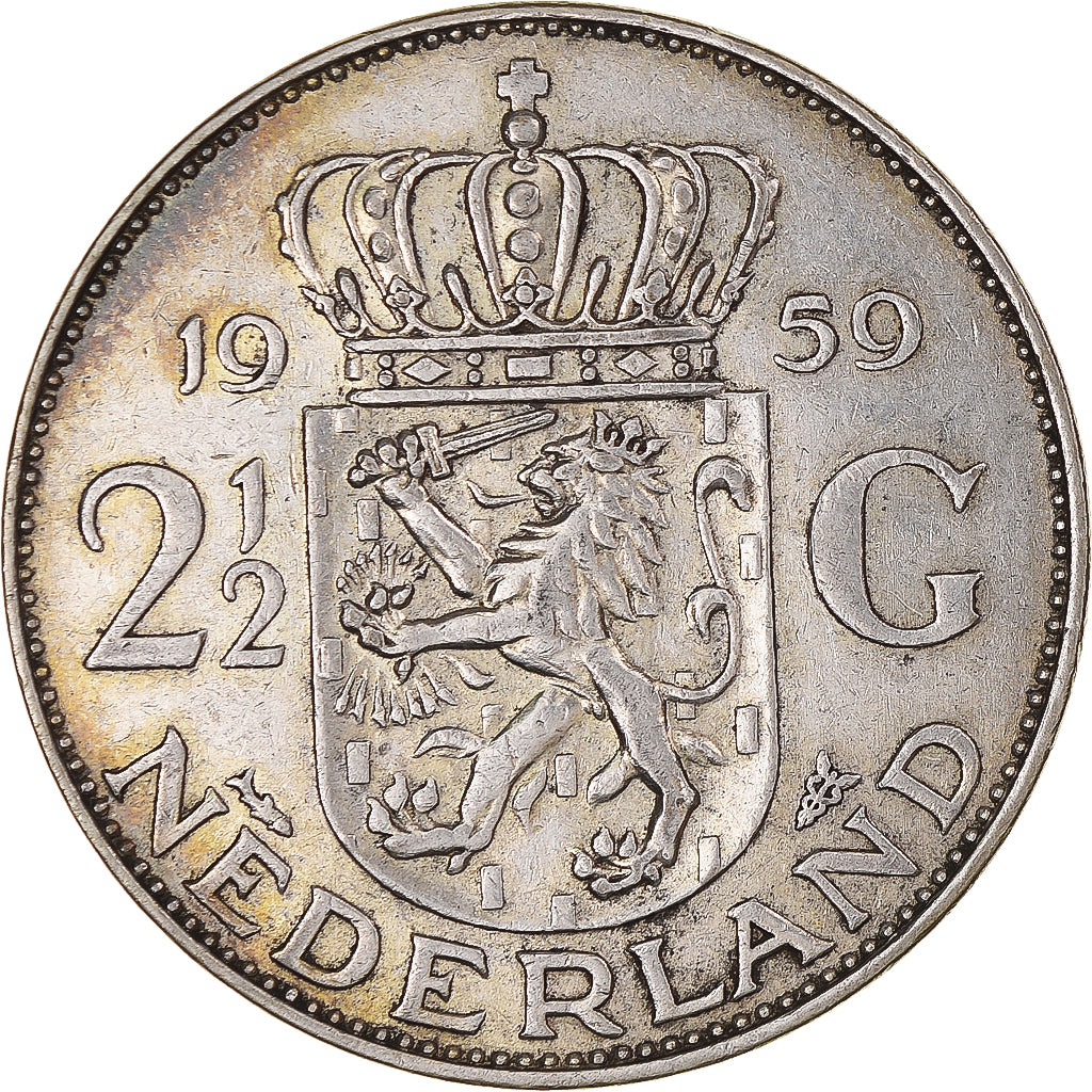 Monnaie, Pays-Bas, Juliana, 2-1/2 Gulden, 1959, TTB+, Argent, KM:185