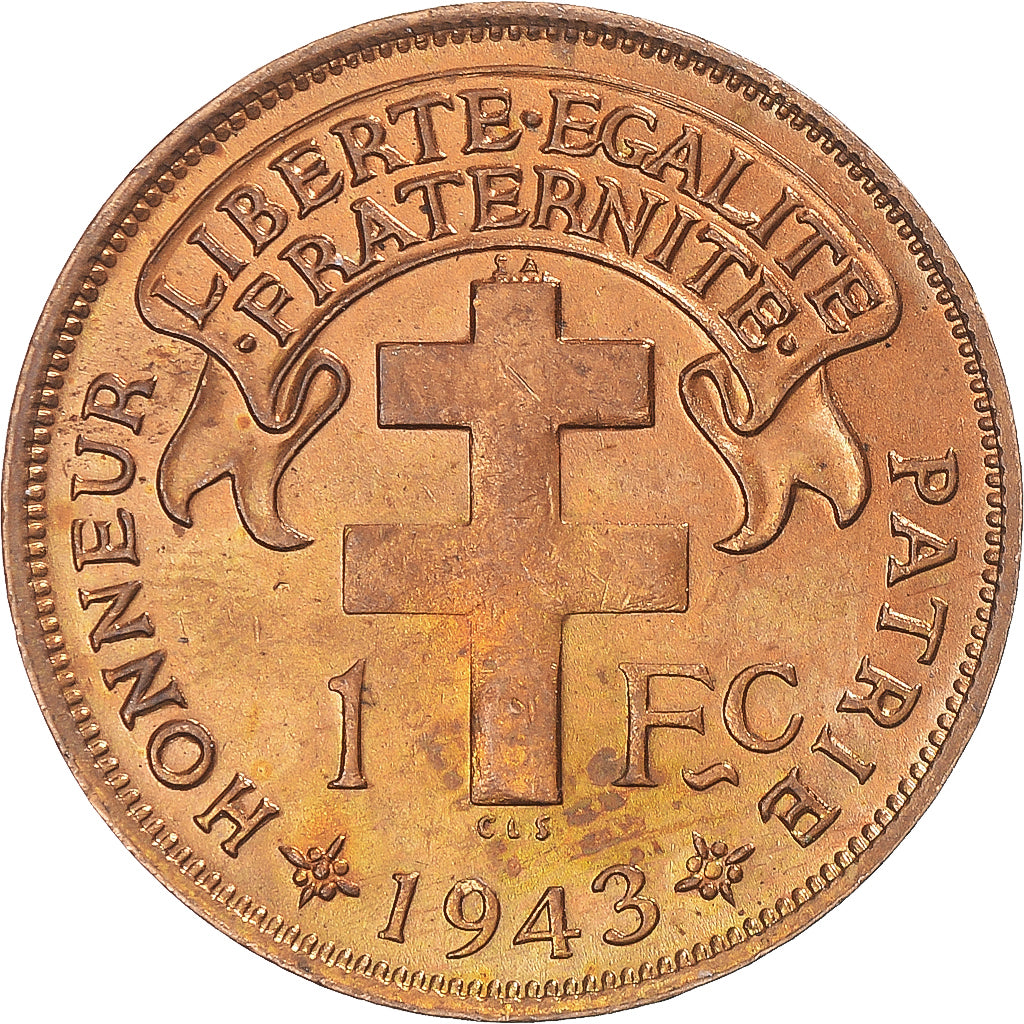 Coin, Madagascar, Franc, 1943, Pretoria, EF(40-45), Bronze, KM:2