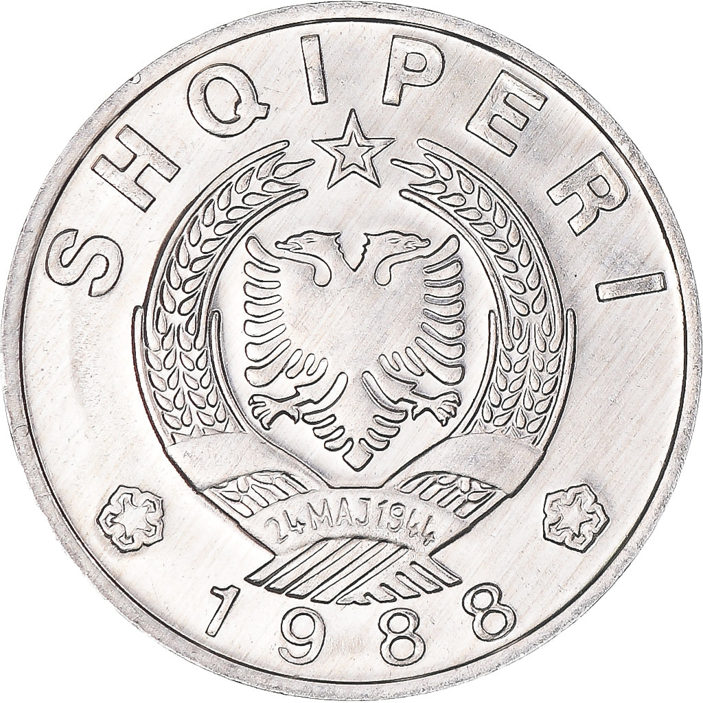 Coin, Albania, 50 Qindarka, 1988, MS(65-70), Aluminum, KM:72