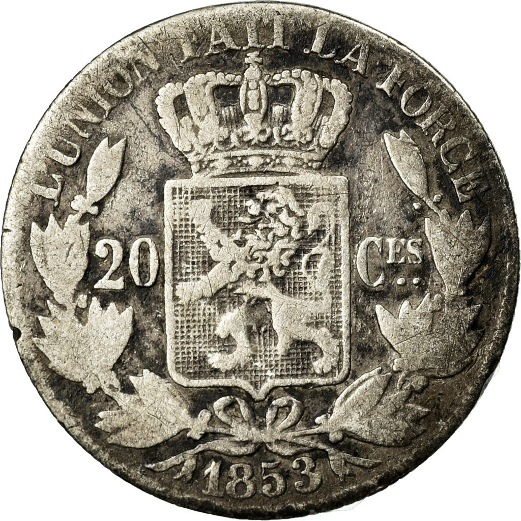 Coin, Belgium, Leopold I, 20 Centimes, 1853, VF(20-25), Silver, KM:19