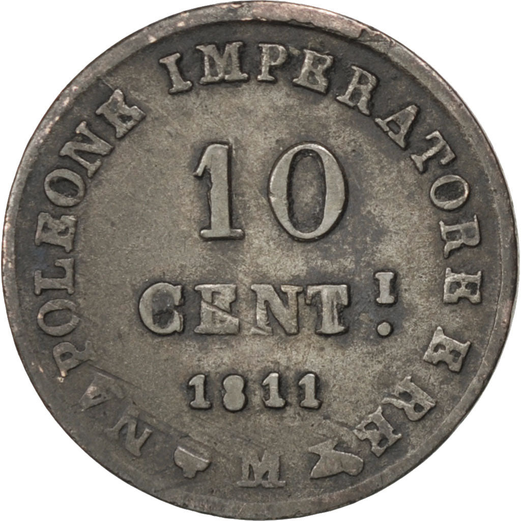 ITALIAN STATES, 10 Centesimi, 1811, Milan, KM #4, EF(40-45), Silver, 1.89