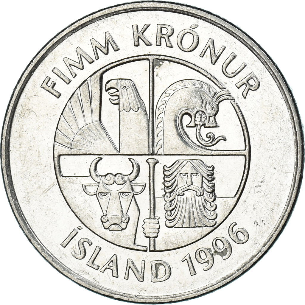 Coin, Iceland, 5 Kronur, 1996