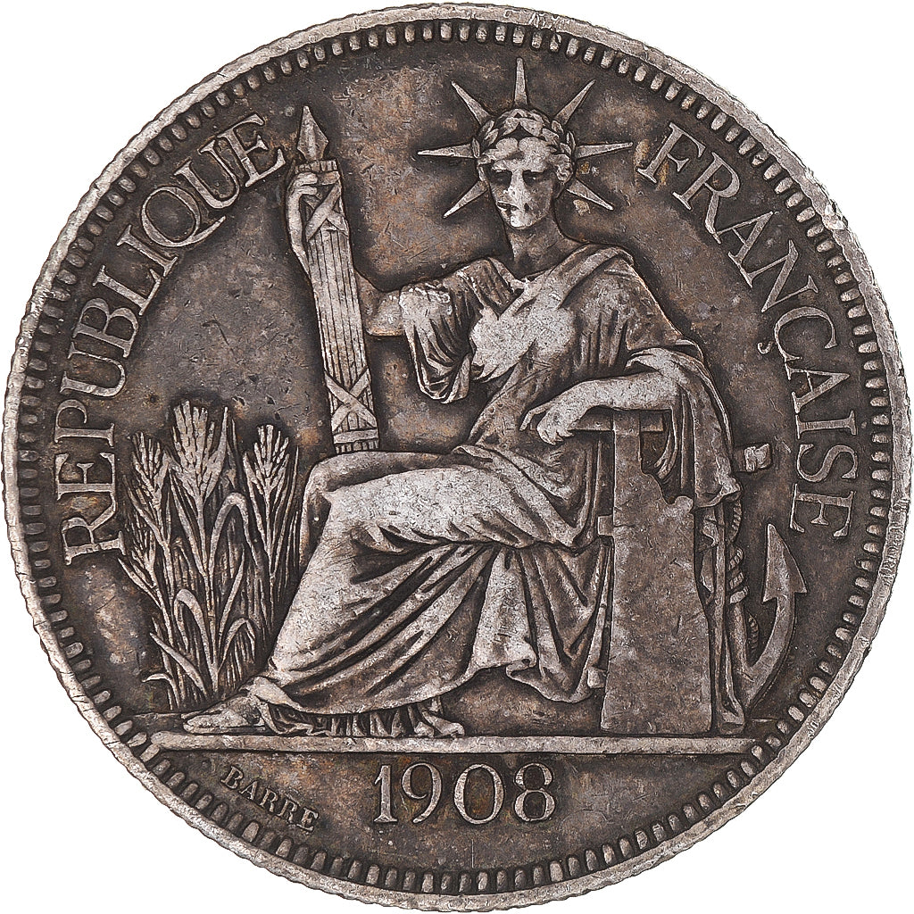 Coin, FRENCH INDO-CHINA, Piastre, 1908, Paris, EF(40-45), Silver, KM:5a.1