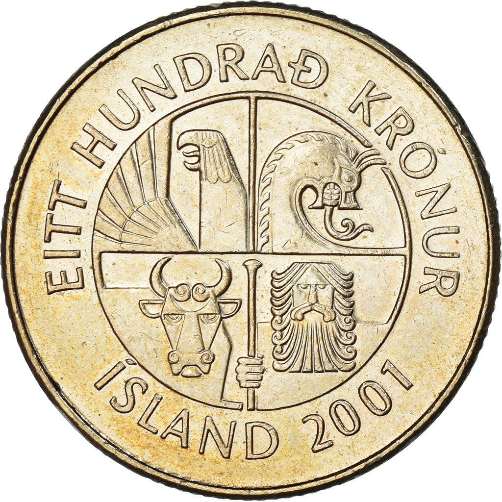 Moneta, Islanda, 100 Kronur, 2001