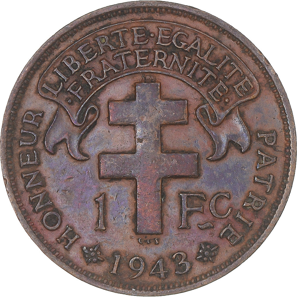 Coin, Cameroon, Franc, 1943, Pretoria, Français Libre, EF(40-45), Bronze, KM:5