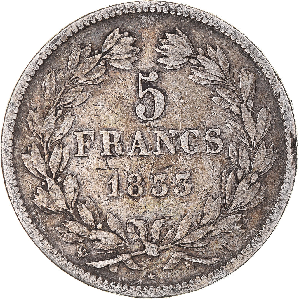 Coin, France, Louis-Philippe, 5 Francs, 1833, La Rochelle, VF(30-35), Silver