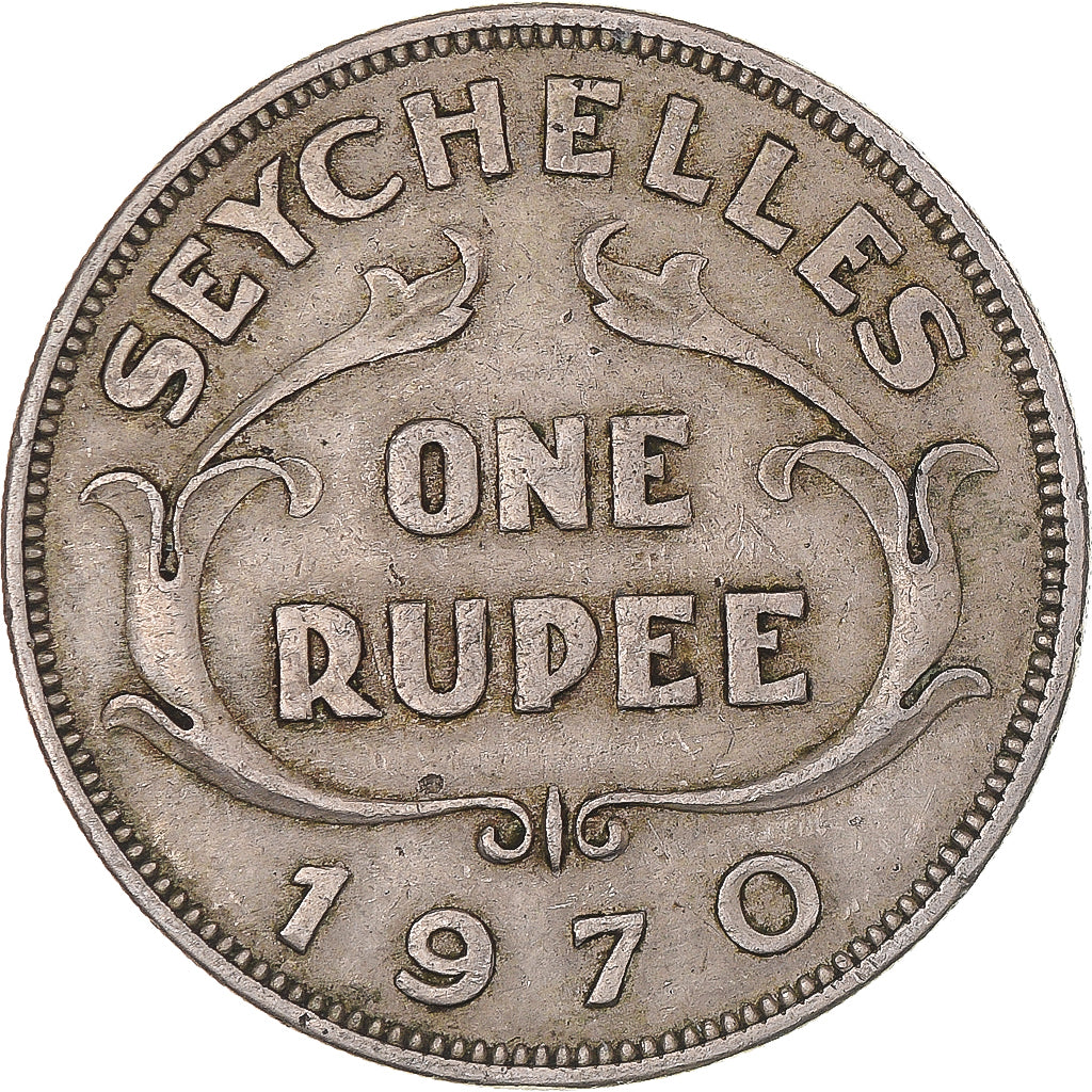 Coin, Seychelles, 1/2 Rupee, 1970, British Royal Mint, VF(30-35), Copper-nickel
