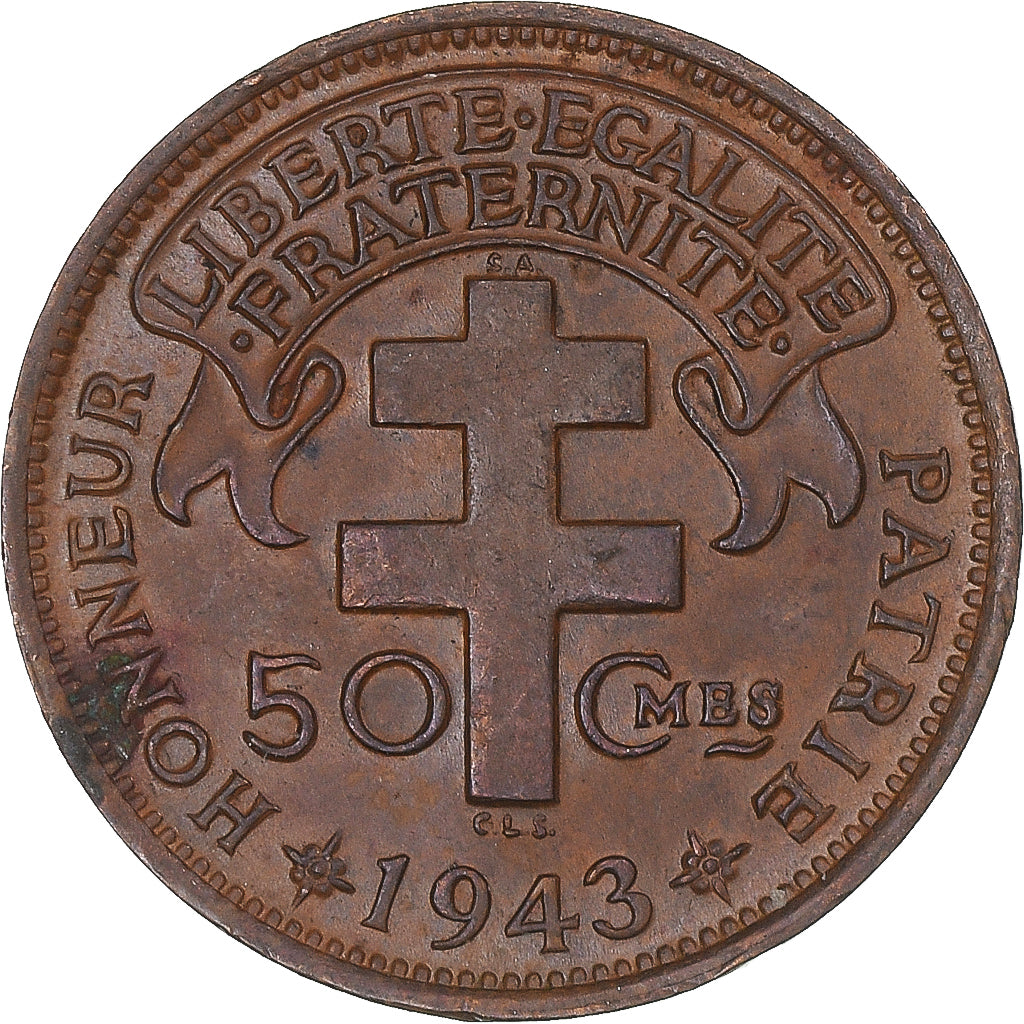 Münze, Französisch-Äquatorialafrika, 50 Centimes, 1943, Pretoria, VZ, Bronze
