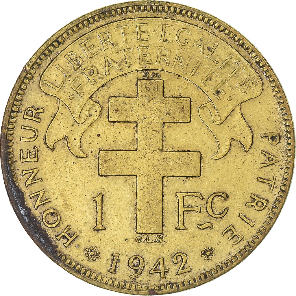 Monnaie, Afrique-Équatoriale française, Franc, 1942, Pretoria, TTB, Laiton