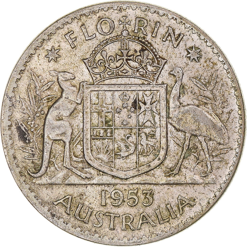 Coin, Australia, Elizabeth II, Florin, 1953, Melbourne, EF(40-45), Silver, KM:54