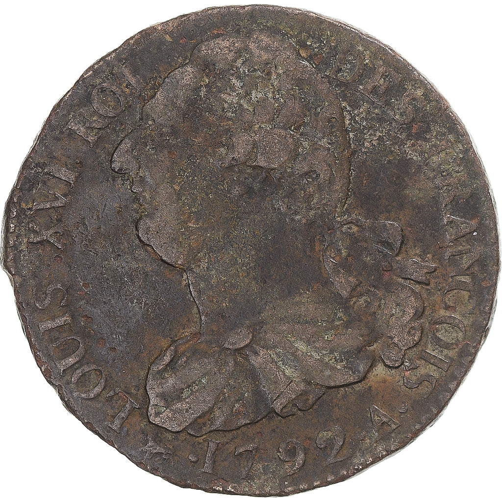 Moeda, França, Louis XVI, François, 2 Sols, 1792 - (An 4), Paris, EF(40-45)
