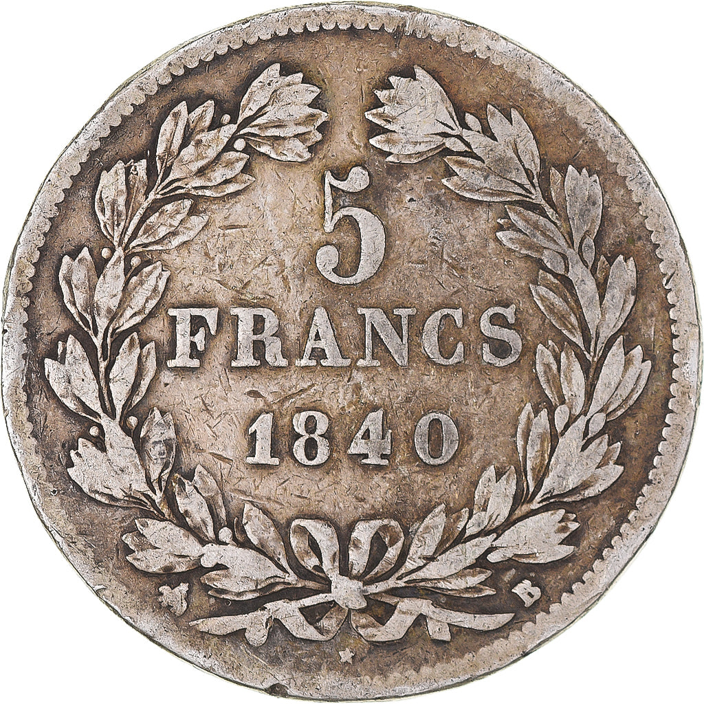 Moneta, Francia, Louis-Philippe, 5 Francs, 1840, Rouen, B+, Argento, KM:749.2
