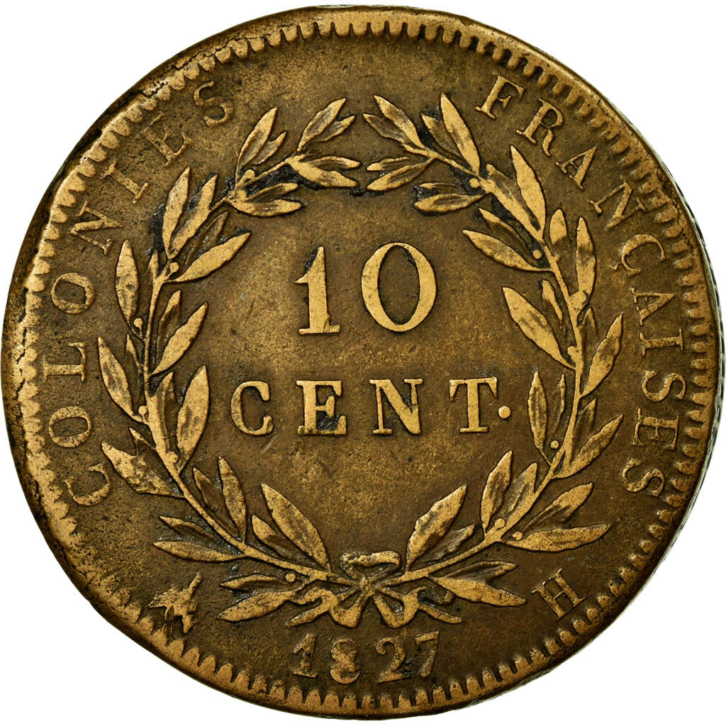 Coin, FRENCH COLONIES, Charles X, 10 Centimes, 1827, La Rochelle, EF(40-45)