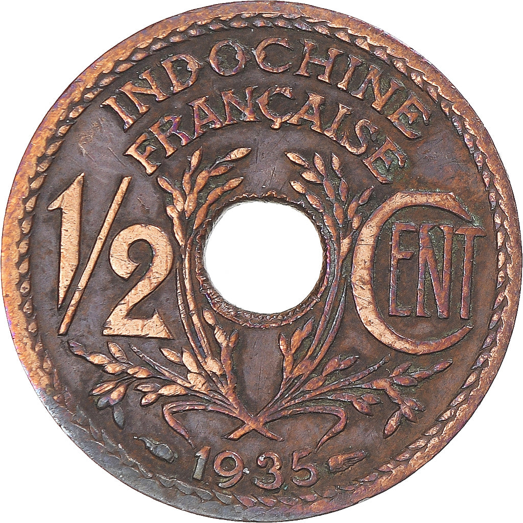 Coin, FRENCH INDO-CHINA, 1/2 Cent, 1935, Paris, VF(30-35), Bronze, KM:20
