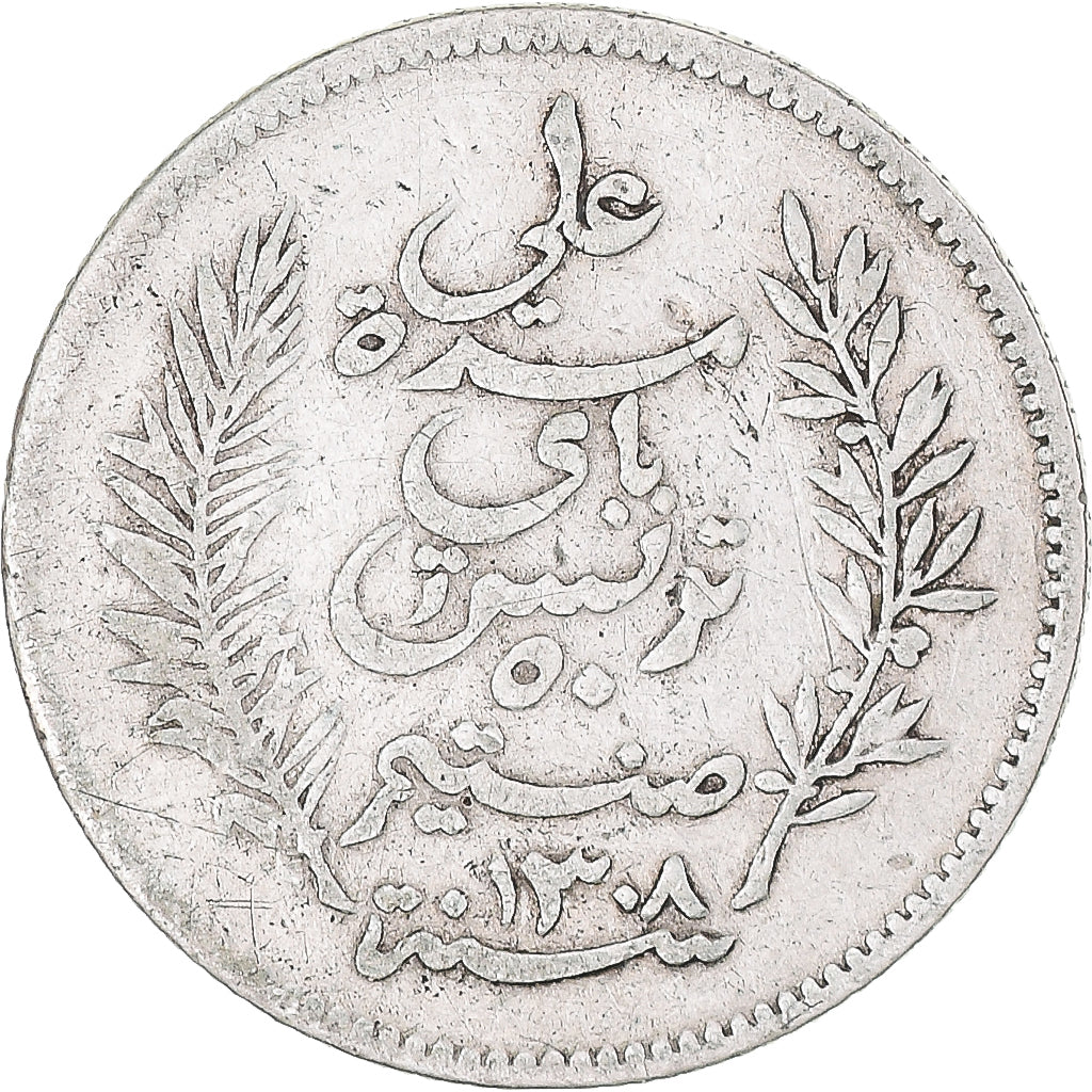 Coin, Tunisia, Ali Bey, 50 Centimes, 1891, Paris, EF(40-45), Silver, KM:223