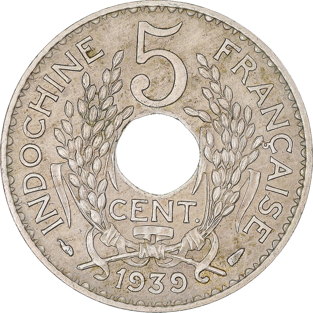Munten, FRANS INDO-CHINA, 5 Cents, 1939, Paris, ZF+, Nickel-brass, KM:18.1a