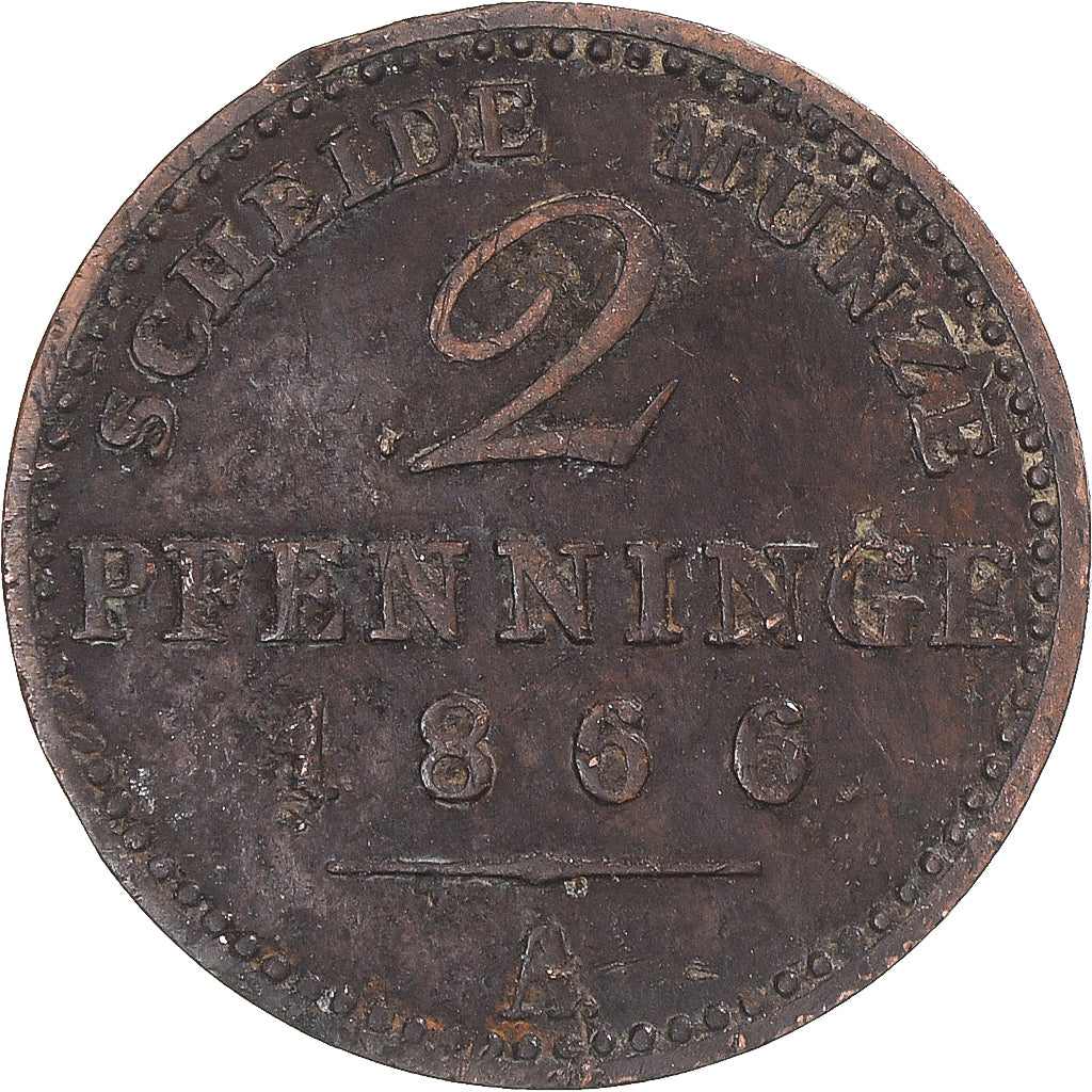 Monnaie, Etats allemands, PRUSSIA, Wilhelm I, 2 Pfennig, 1866, TB+, Cuivre