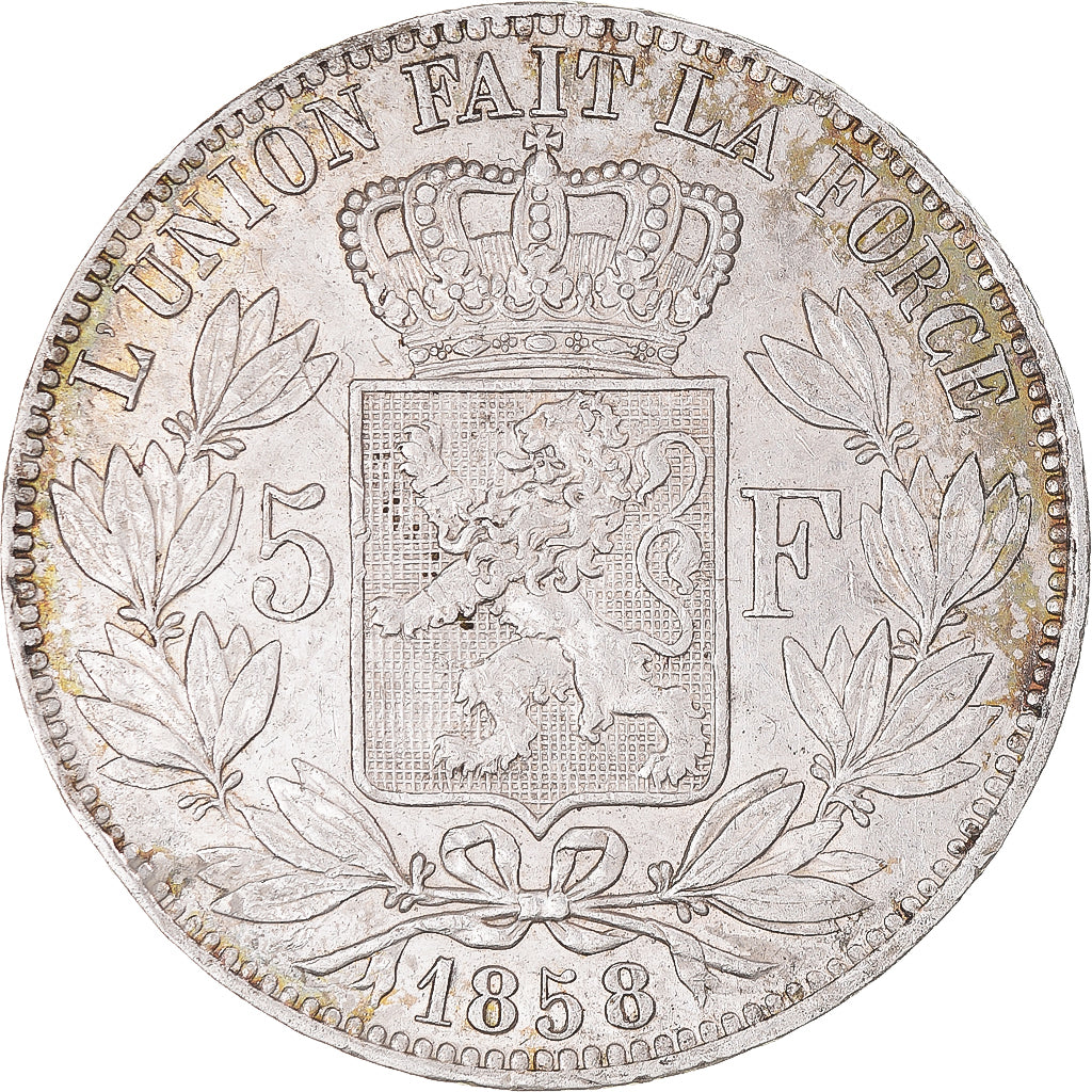 Coin, Belgium, Leopold I, 5 Francs, 1858, EF(40-45), Silver, KM:17